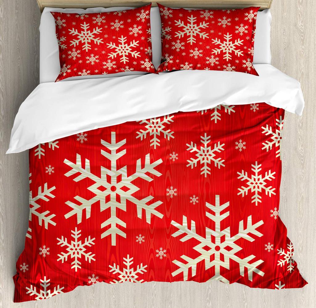 Winter Duvet Cover Merry Xmas Theme Delicate Snowflakes Cold Freezing Weather Vintage Holiday Pattern Room Decorative Women Kids