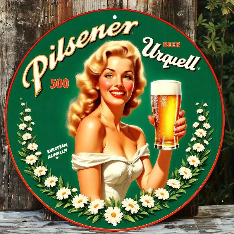 Retro Girl Tin Metal Logo Round Painting for Bar Restaurant