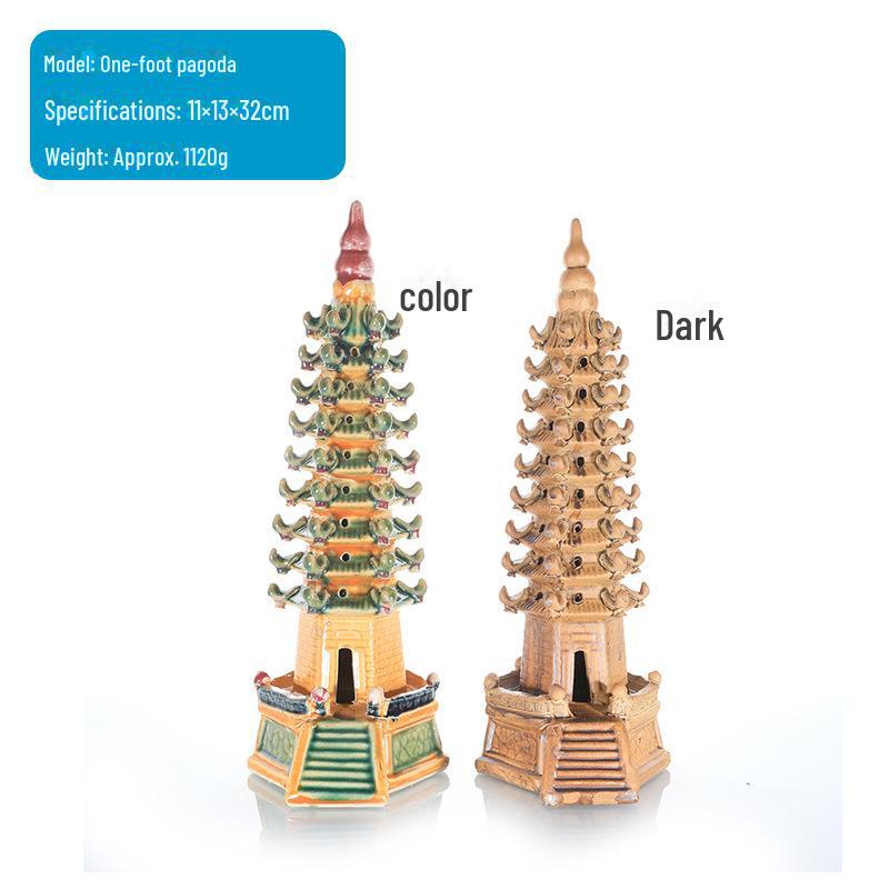 Hexagonal Pagoda Ceramic Ornament for Fish Tanks and Bonsai Sand Tables