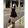 Women's Black Slim Suspender Tube Top A-Line Skirt, French Girlish Fashion Style