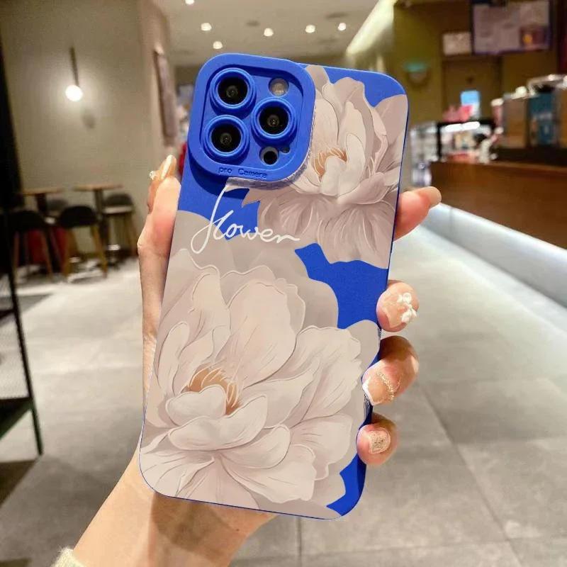 

Oil Painting Flower Phone Case For iPhone 16 15 14 Pro Max 13 12 11 XS X XR 7 8 Plus SE2 Shockproof Matte Soft Silicone Cover iPhone XR