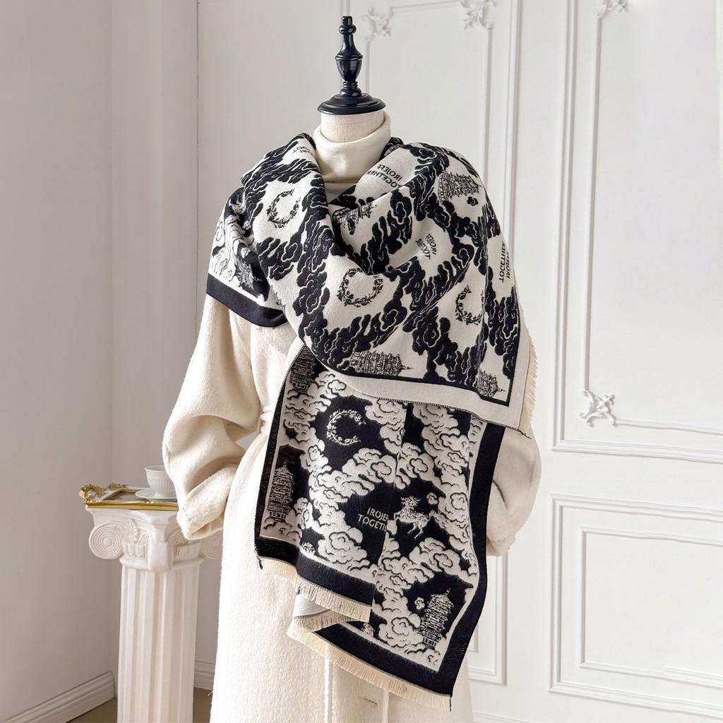 New Premium Printed Women's Faux Cashmere Scarf Winter Cozy Pashmina Wraps Luxe Thick Blanket Shawls Echarpe