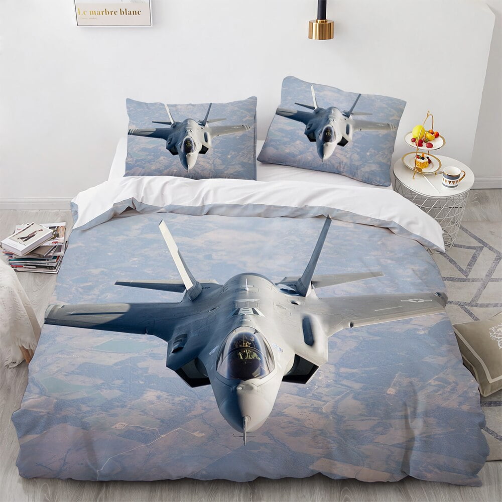 Fighter Plane Duvet Cover Military Aircraft Theme For Children Boys Men Gifts Sunset Airplane Airstrip Bedroom Decoration Warm