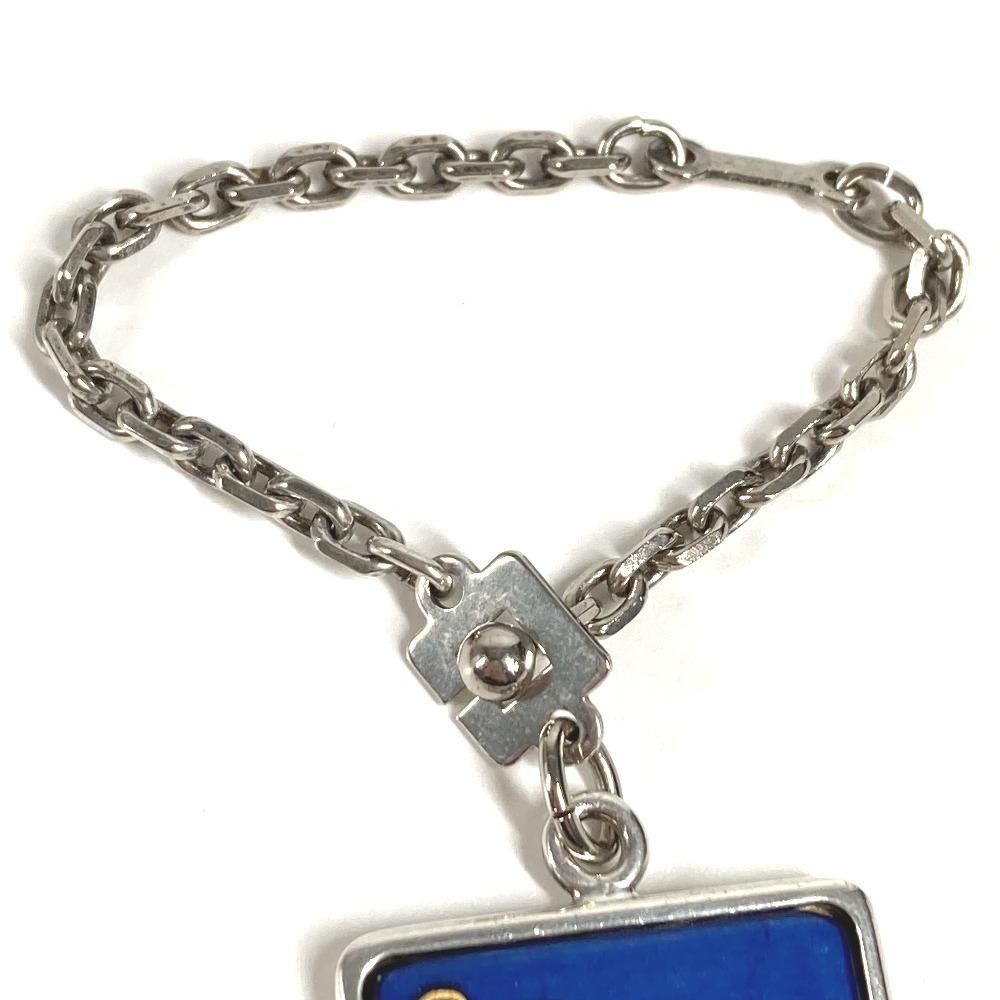 HERMES Logo enamel Chain Bag Charm Key Holder Metal Silver/blue