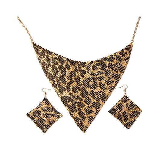 Yousheng 2Pcs/Set Necklace Earrings Set, Adjustable Golden Leopard Print Necklace Hook Earrings Set for Women, Animal Print Accessories for Parties
