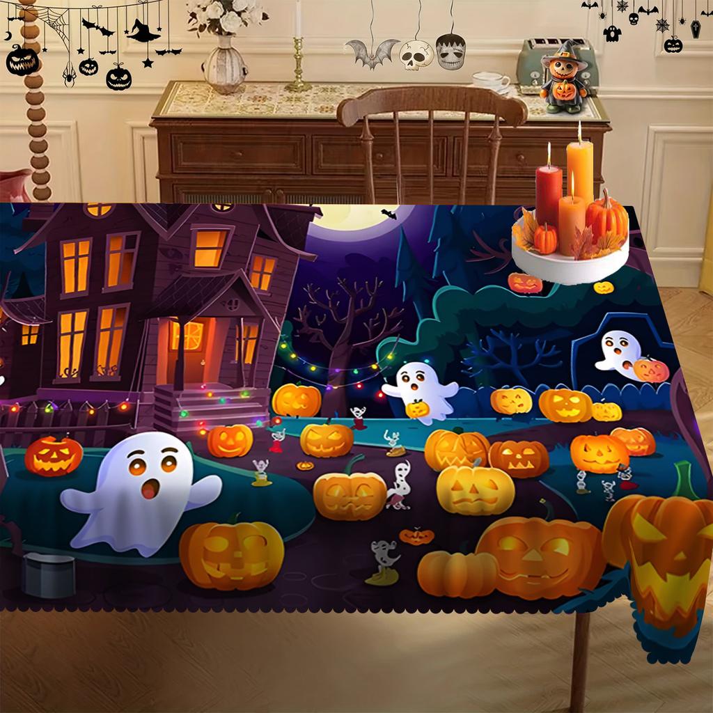 Happy Halloween Pumpkin Rectangle Tablecloth for Tables Home Dinner Reusable Table Cloth for Wedding Party Halloween Decorations