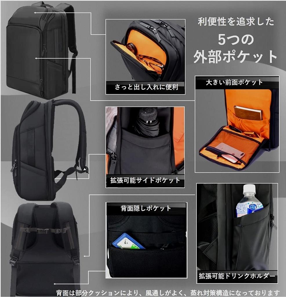 [ABIBA] Męski plecak biznesowy, kwadratowy o dużej pojemności, na podróże, na PC, do szkoły, do dojazdów do pracy, na podróże służbowe, port ładowania USB, czarny, zapobiega