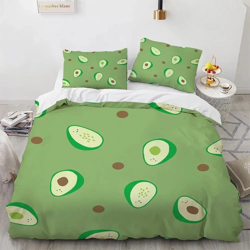Cartoon Avocado König Königin Bettbezug Frucht Lustiger Ausdruck Bettwäsche-Set Für Kinder Jugendliche Erwachsene Grün Steppdeckenbezug Mit Kissenbezug