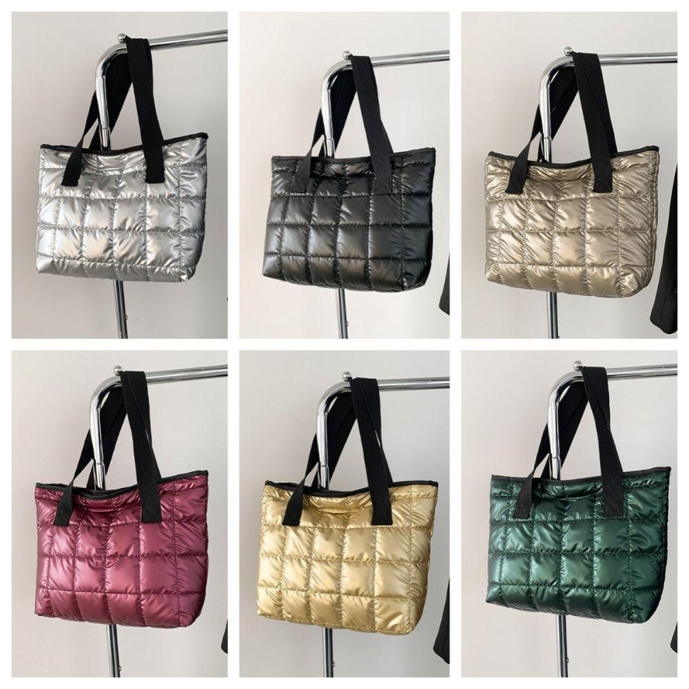Underarm Down Cotton Tote Bag Soft Puffy Bag Trendy Cotton-padded Handbag  Girls