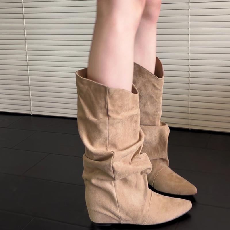 Fashion Autumn Winter Vintage Women Mordern Boots Fashion Slip On Internal Elevation Shoes Street Style Banquet Party Botas Mujer