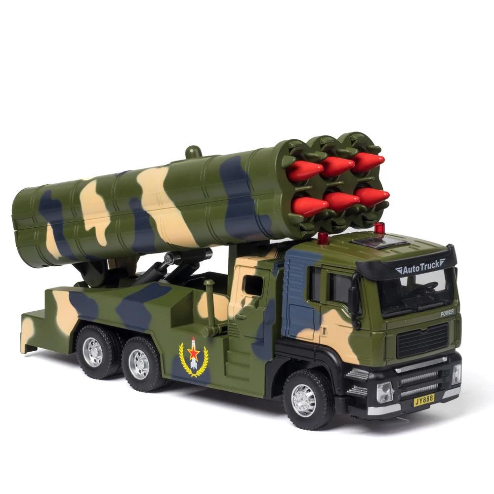 1/50 Legierung Druckguss Raketenwerfer Modelle Spielzeugautos Sound Licht Raketenfahrzeug Rückzieher Räder Militärische Bewaffnete Fahrzeuge Für Kinder
