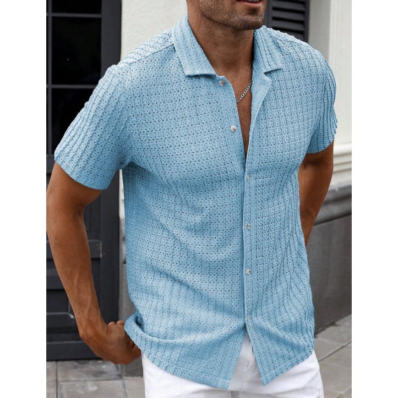Summer New Fashion Versatile Men's Casual Striped Shirt Lapel Short-sleeved Tops