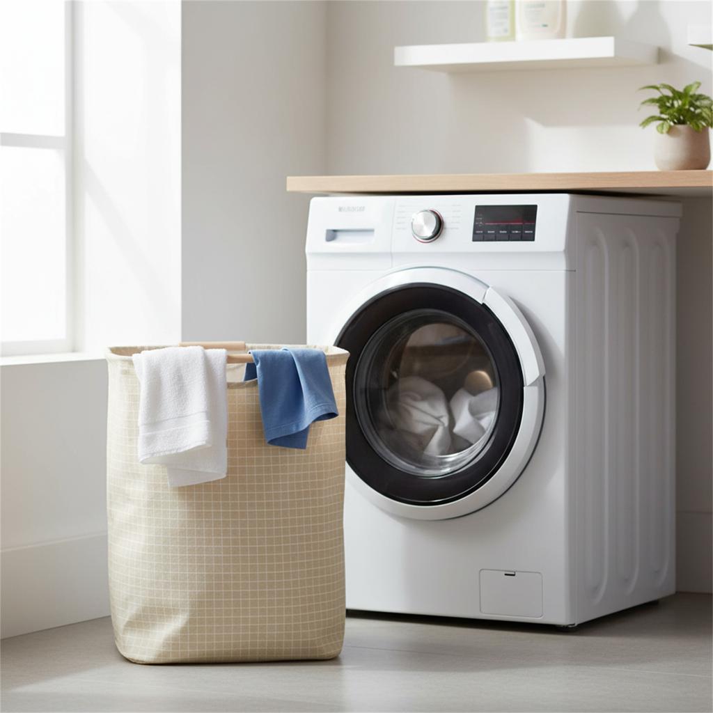 Foldable Cotton Linen Laundry Basket with Wooden Handles Waterproof Lining for Home Bedroom Bathroom Storage