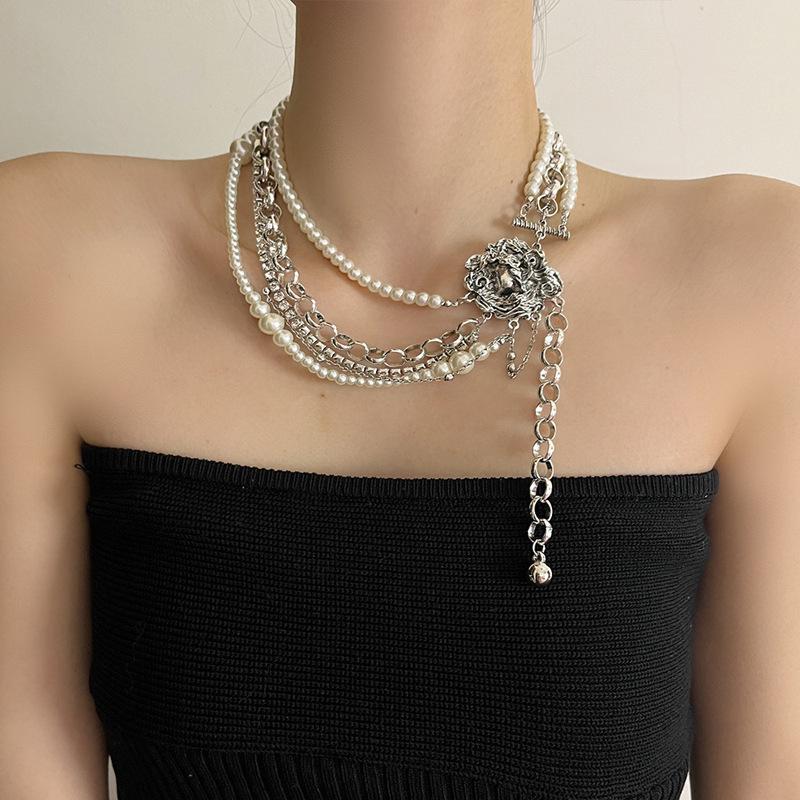 Trendy Glass Pearl Layered Necklace - Punk & Spicy Clavicle Chain for Women