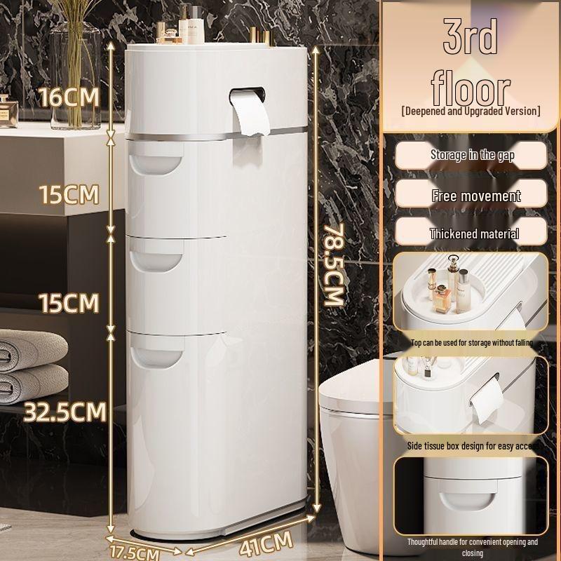 Bathroom Gap Drawer Storage Cabinet: Multi-layer Plastic, No Installation Needed.