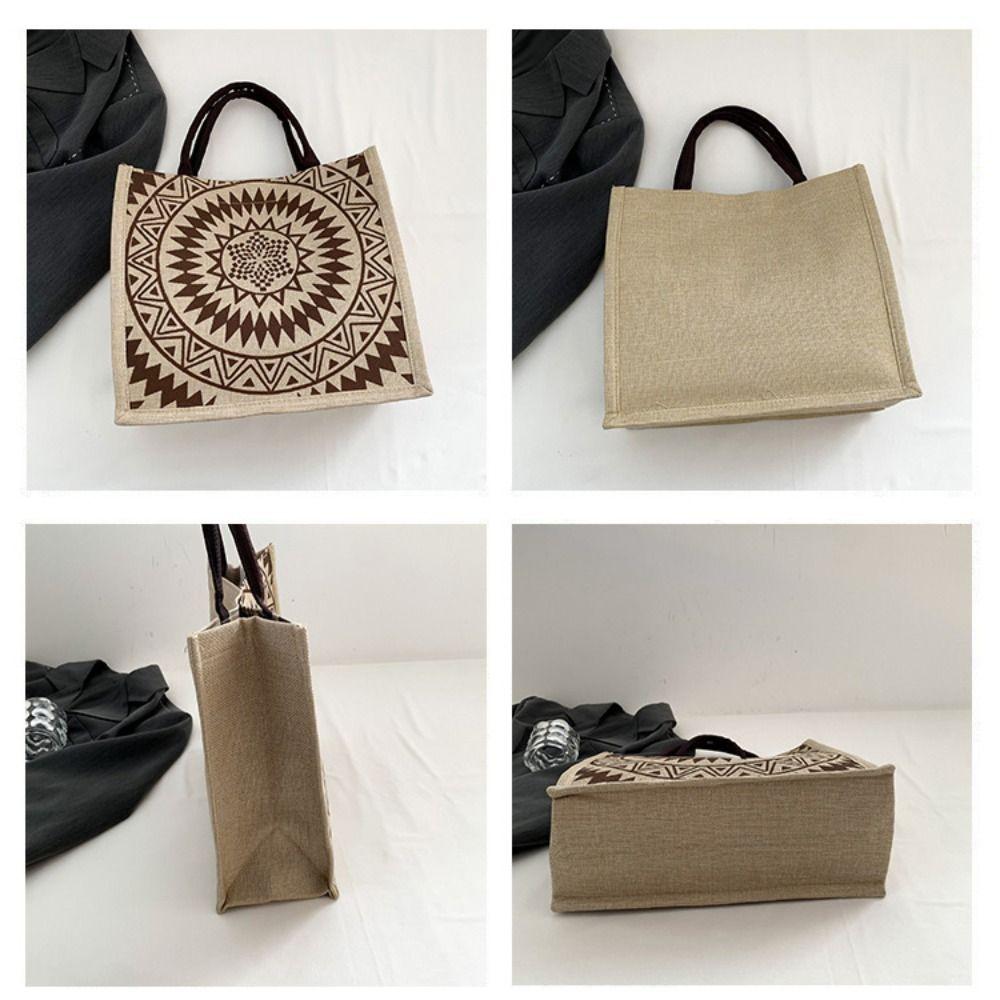 Tote Bag Ethnic Style Handbag Canvas Embroidery Shoulder Bag Geometric Cloth Bag  Storage Bag