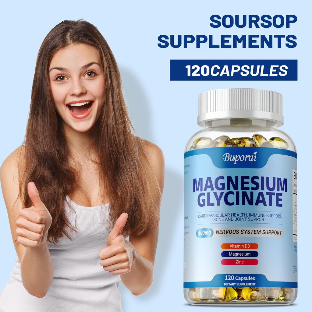 Hochreine Magnesiumglycin-Kapseln, 500 mg, Vitamin D3, Zinkkomplex-Formel, schützt die Knochen- und Gelenkgesundheit.