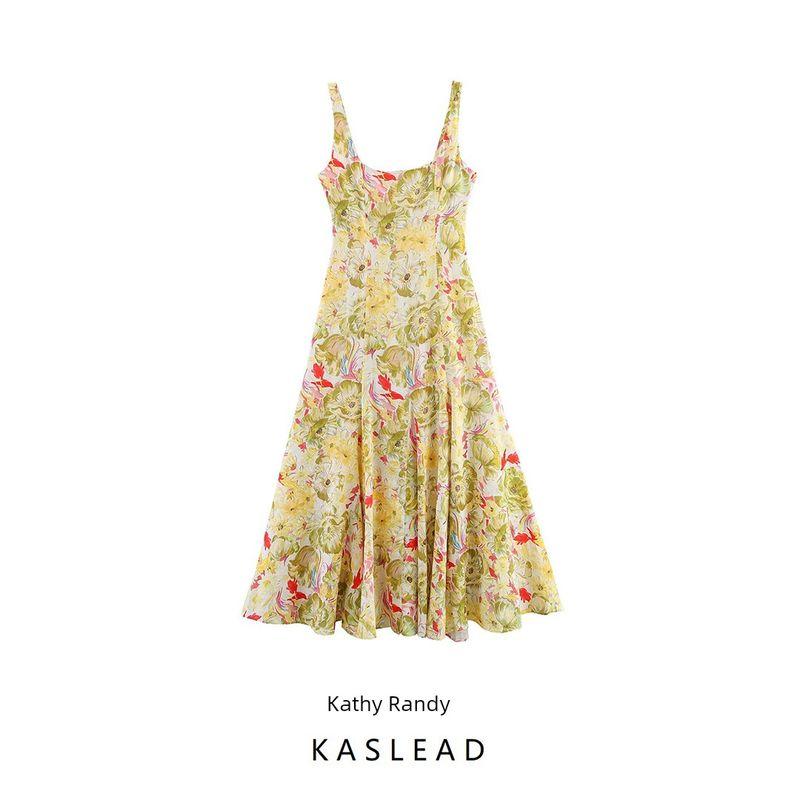 Kaslead New Women clothes Western Style Fashion Simple Blend Print Dress 3290175