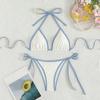 Summer White and Blue Color-block Bow-tie Pure Bikini Set Suitable for Women's Beach Vacation
