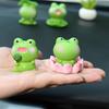 3Pcs Frog Figure with Pad Resin Frog Car Ornament Mini Green Plant Bonsai Pot Home Office Decor Car Interior Accessory