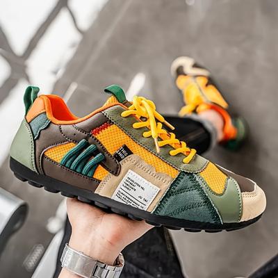 Chaussures de sport basses à la mode pour hommes, Design à blocs de couleurs, Tissu respirant, Semelle durable, Adaptées à toutes les saisons, Chaussures décontractées confortables