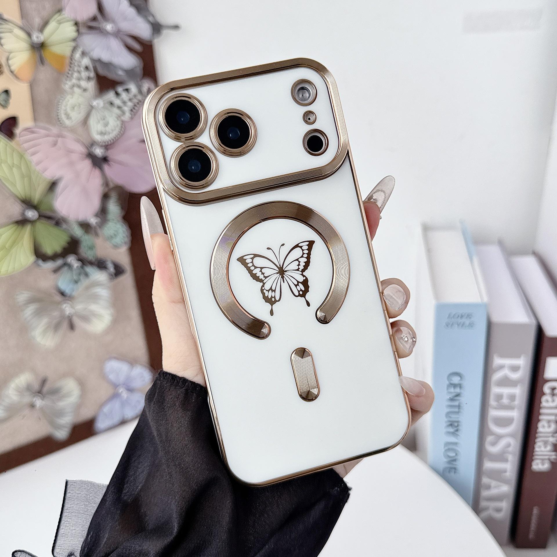 

Magnetic Plating Butterfly Case for iPhone 17 PM/16 Pro Max/15 Protective Cover iPhone 13 Pro