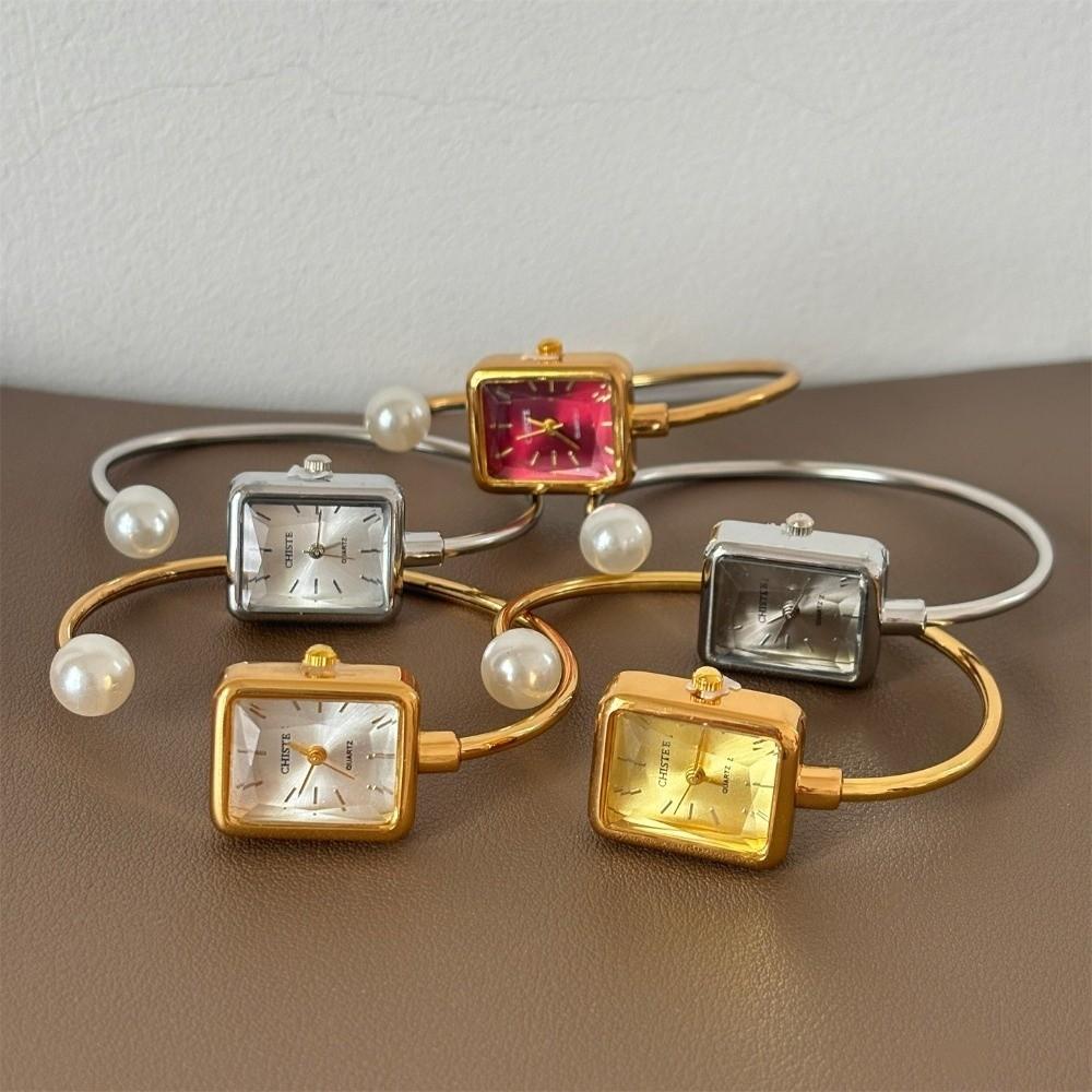 Square Dial Pearl Bracelet Watch Open Bracelet Female Wristwatch Fashion Quartz Watch Women