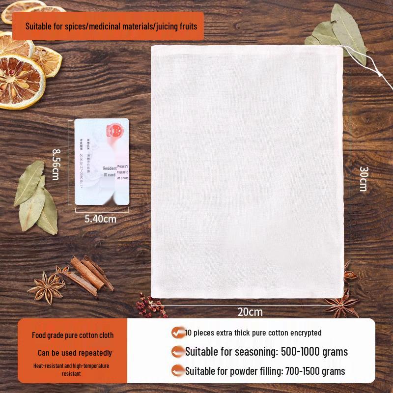 Pure Cotton Gauze Spice and Decoction Bag for Seasoning, Soup, and Tea.
