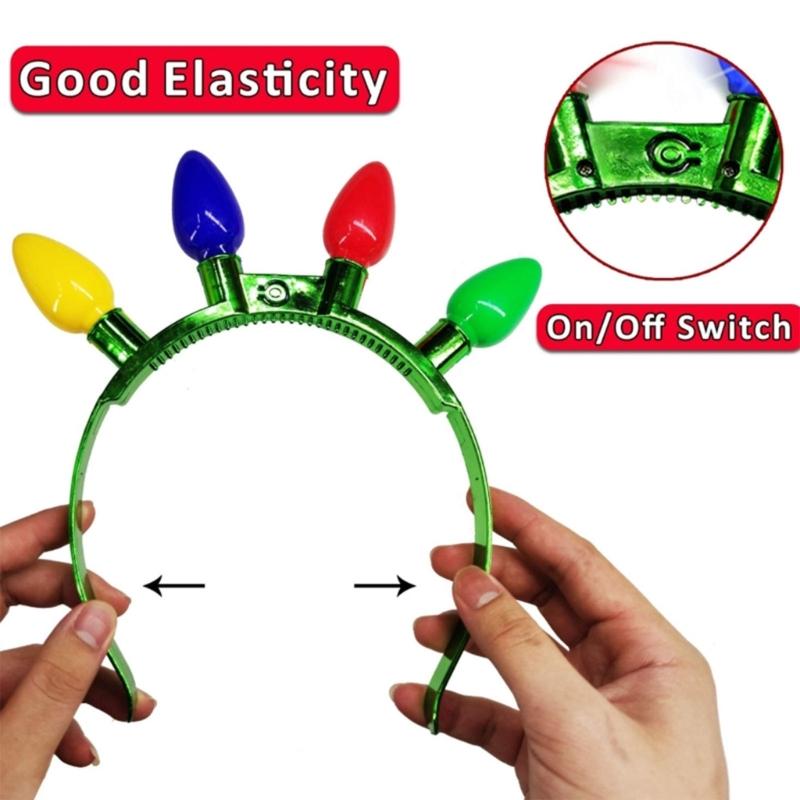 Cute Christmas LED Headband with Light Luminous Bulb Hair Hoop Novelty Party Headdress Headwear Party