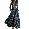 Women's Fashion Vintage Check Waist-cinching Slimming Asymmetrical Design Collar Long-sleeved Dress