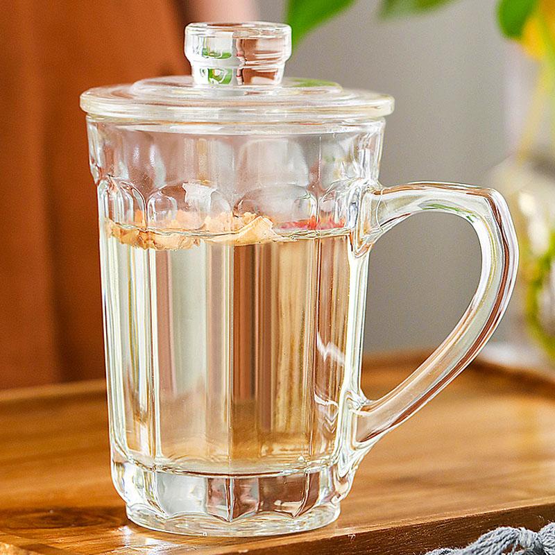 Glass Tea Cup Flower Clear Lead-Free Coffee Mugs with Handle and Lid Tea Cup for Women Birthday Valentines Wedding Gifts