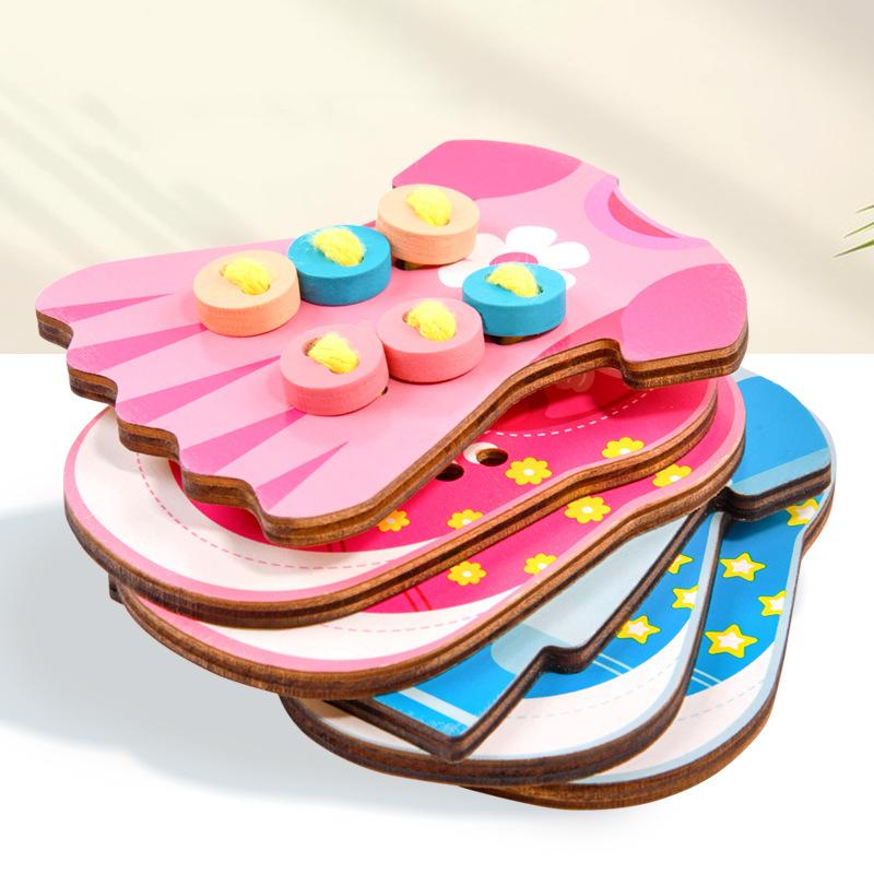 1Set Children's Fun Montessori Learn Basic Life Skills Teaching Aid Clothes Threading Button Sewing Board Game Educational Toys