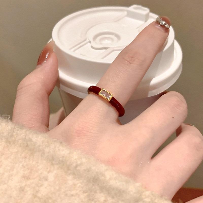 Real Gold Electroplated Zircon Oil Drop Gourd Flower Opening Ring Retro Temperament Index Finger Ring Light Luxury High-end Jewelry