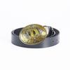 Men's Vintage Full-Grain Cowhide Belt with Stylish Gold & Silver D Letter Oval Buckle, Ethnic Style.