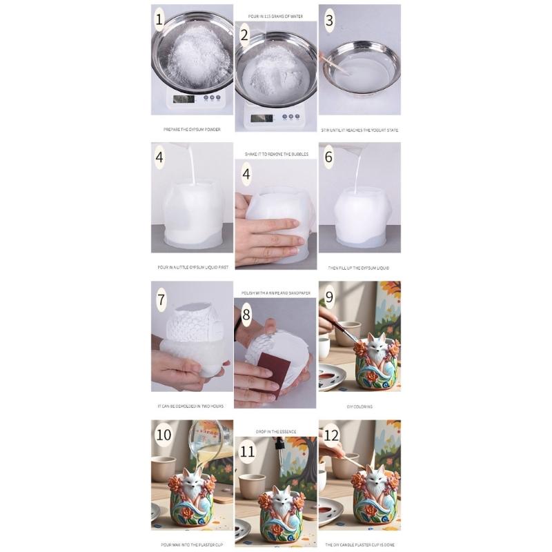 Flexible Reusable Flowerpot Mold with Detailed Foxes Design Silicone Texture for Resin Concrete Cement Crafting