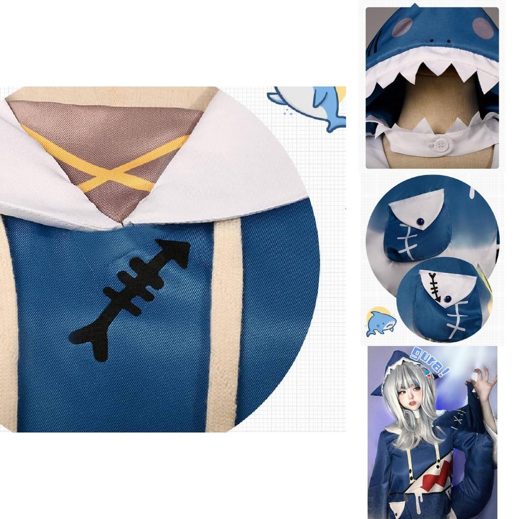 Get Hololive Gawr Gura Cosplay Costume Shark Jacket Outfit With Fish Tail Role Play