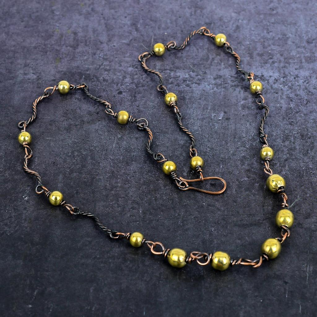 Natural Vintage Copper Look Gemstone Copper Wire Wrap Jewelry Necklace 18" c3n42