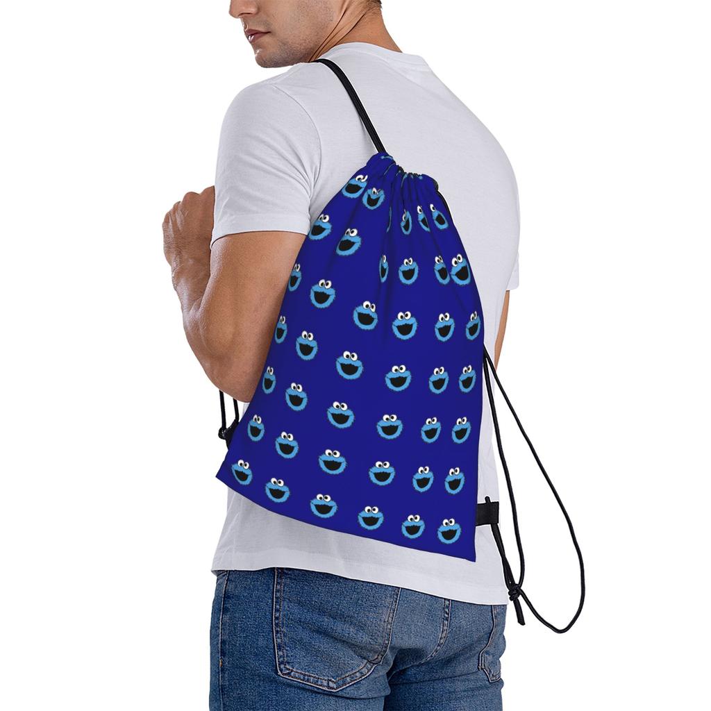 Custom Cookie Monster Drawstring Bag Women Men Lightweight Cartoon Sports Gym Storage Backpack