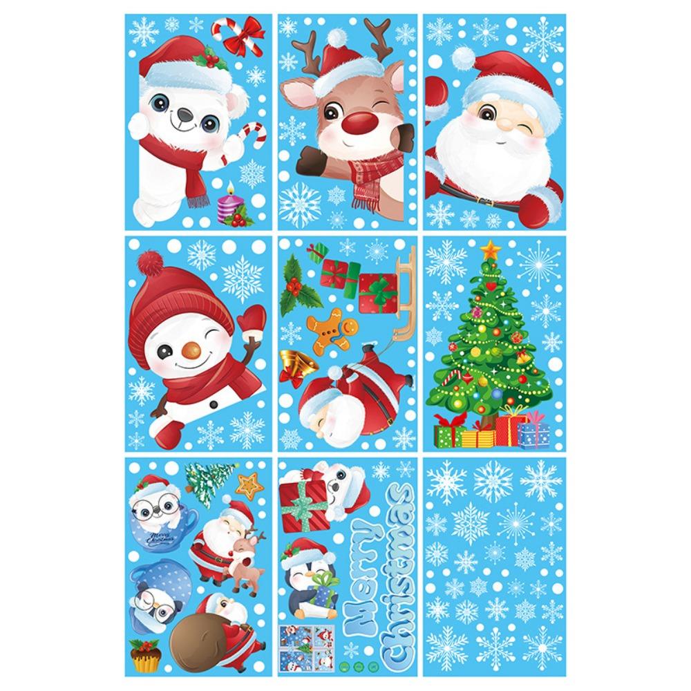 9 Sheets Multicolor Christmas Static Stickers 3D Merry Christmas Snowflake Sticker Snowman Reindeer Santa Clause