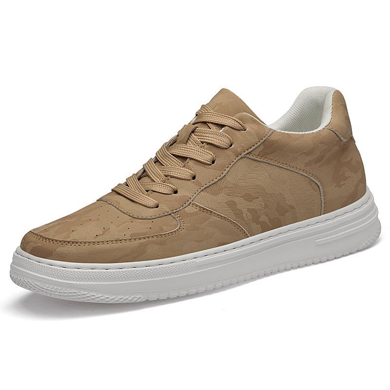 Men's Plus Size Autumn Height-Boost 6CM Leather Sneakers - Fashionable Casual White Shoes