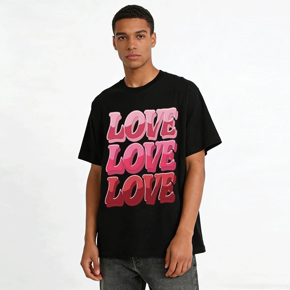 Gradient LOVE Letter Print Casual T-Shirt Unisex Simple Versatile Top Pure cotton T-shirt