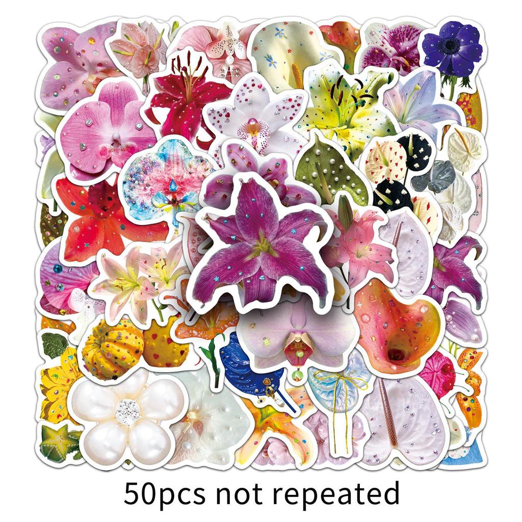 50-Piece Diamond Flower & Plant Graffiti Stickers: Waterproof Decorations for Journals, Water Bottles, Phones, and Computers.