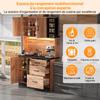 105 × 40 × 180 Cm Modern Kitchen Tall Cabinet, Black and Wood Look with LED Lighting, Adjustable Shelves and Euro-Style Socket