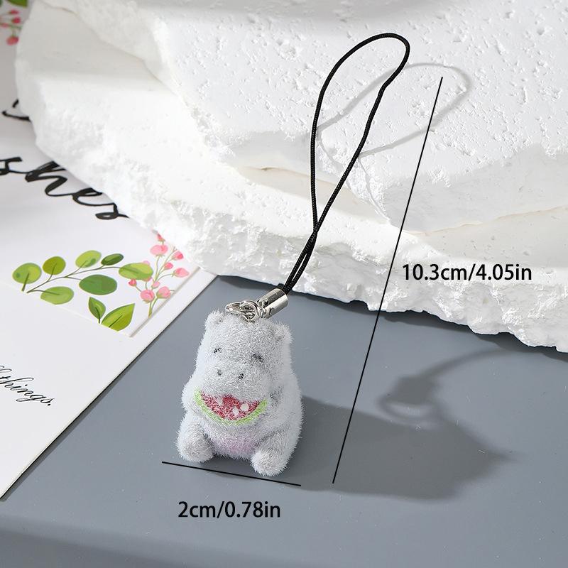 Fun Cartoon Flocking Animal Keychains Phone Lanyard Resin Cute Hexagonal Hedgehog Hippos Bag Earphone Case Pendant Girls Gift