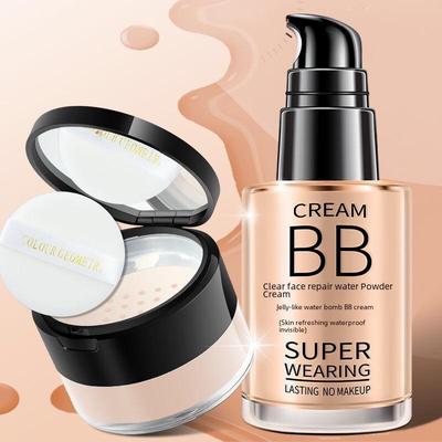 Přírodní BB krém s fixačním pudrem, tekutý make-up, hydratační a rozjasňující korektor pro studenty