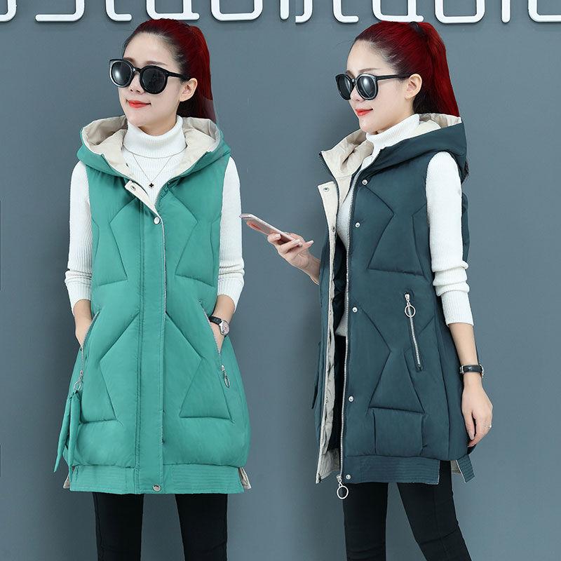 Gilet in cotone da donna senza maniche inverno autunno femminile con cappuccio caldo gilet lungo cappotto solido femminile
