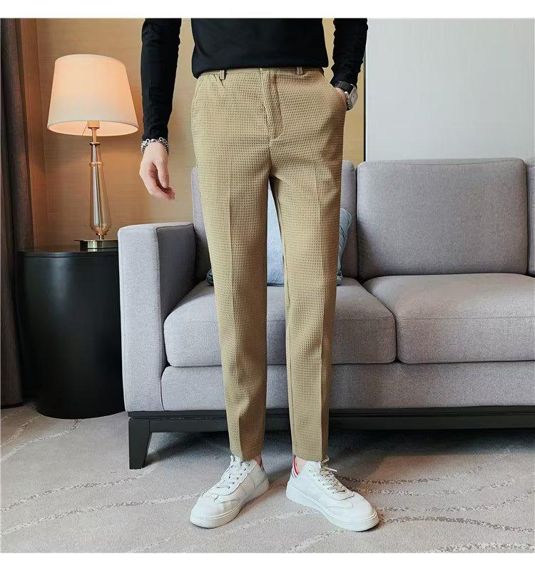 Herren Sommer Slim Fit Casual Waffelhose - Leichtgewichtige, bügelfreie Businessanzughose
