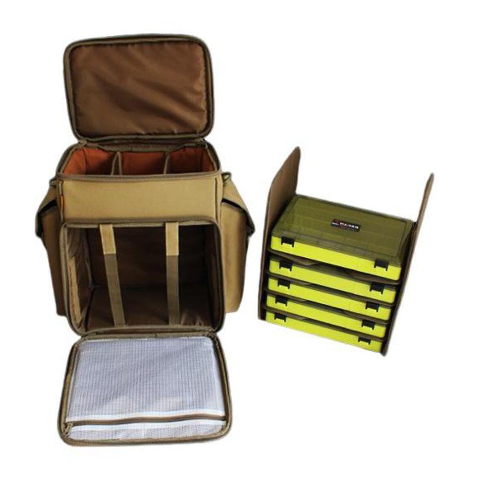 

Fishing Tackle Backpack With 5 Tackle Boxes, Rod Holders, Waterproof Multifunctional Large Outdoor Storage Tackle Bag For Fishing Gear And Equipment Khaki+5 plastic boxes