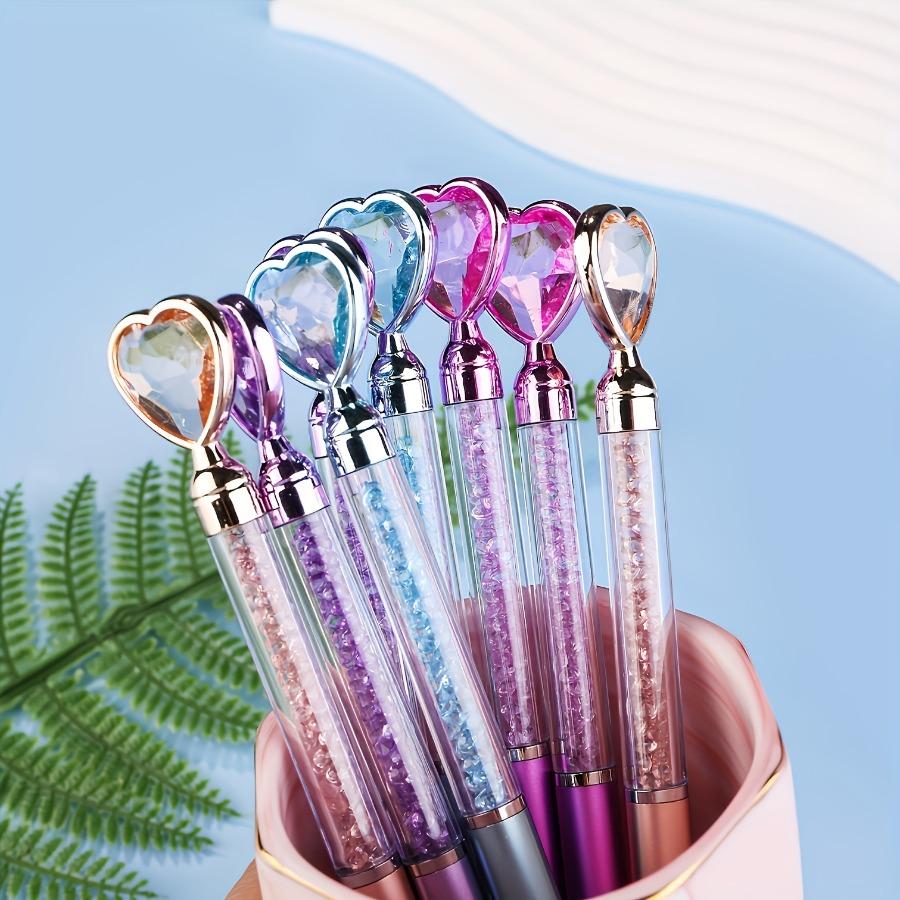 5pcs Set Diamond Heart Round Ballpoint Pen Colorful Imitation Metal Rod Crystal Liquid Sand Crushed Diamond Pen Crystal Gemstone Ballpoint Pen