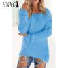 HNXC Women's Fashion Casual Solid Color Print Autumn Winter Long Sleeve O-Neck Loose Sweaters